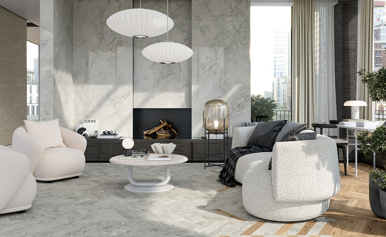Modern luxury interior with wood tiles